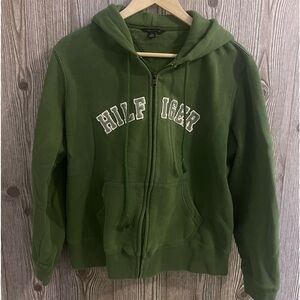 Tommy Hilfiger Vintage Y2K Green Full Zip Hooded Sweater Size XL